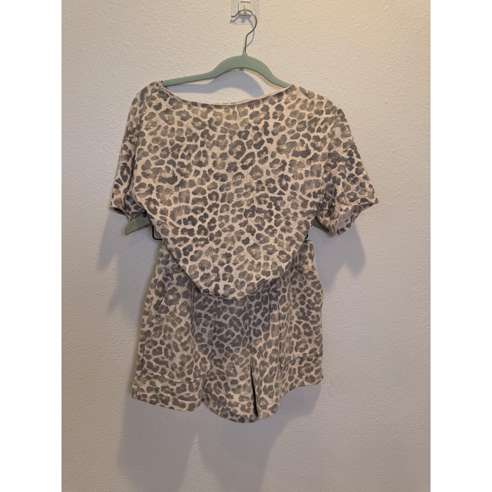 Aerie Lounge Set Womens XXS S Gray Leopard T-Shirt Shorts 2 Piece Cotton